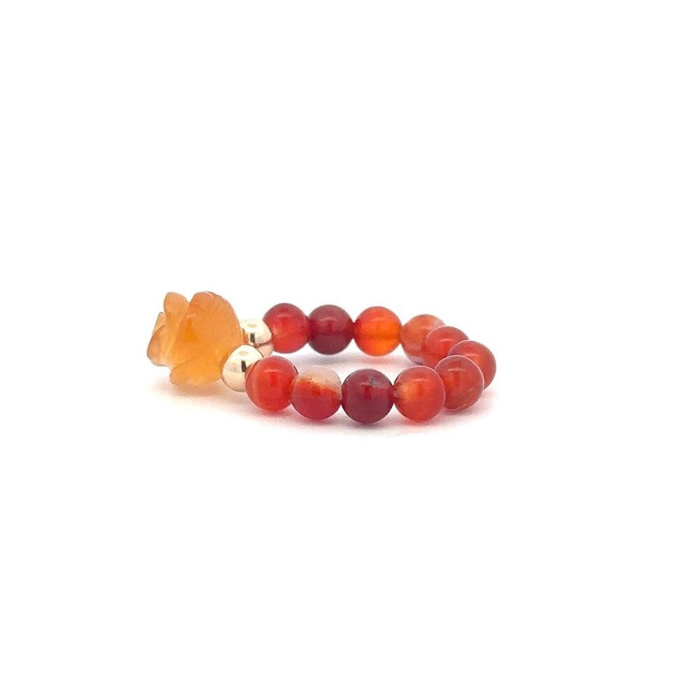 Red Agate Flower Gemstone Beads Stretch Ring with 14K Gold Bead - Picture 3 of 7